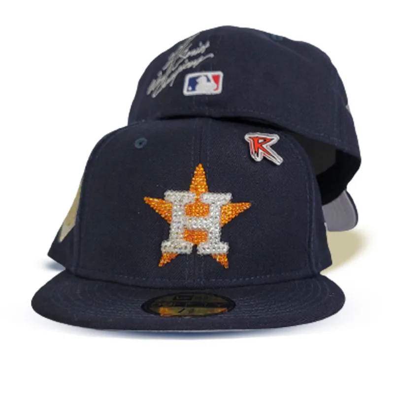 New Era Houston Astros fitted hat navy, blue colorway - 2017 Champions Fitted: Swarovski Crystal Astros World Series New Era Drop