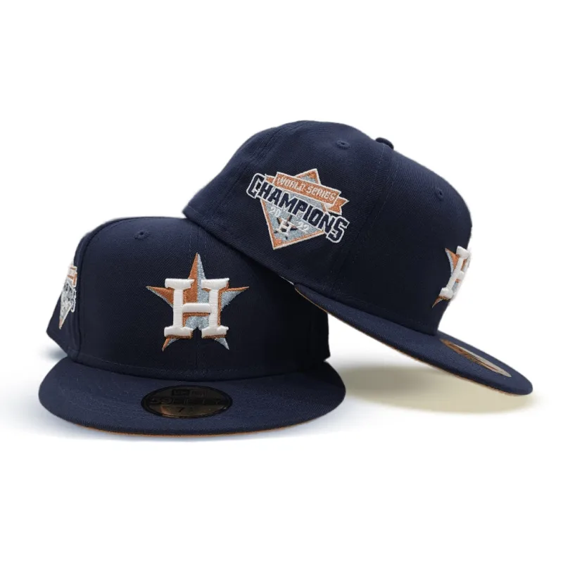 New Era Houston Astros fitted hat navy, blue, tan colorway - 2022 World Series Fitted: New Era Drops Navy Blue Astros Championship Tribute