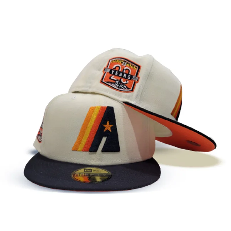 New Era Houston Astros fitted hat white, orange colorway - Astros Anniversary Fitted: New Era’s Off White 20th Anniversary Side Patch Tribute