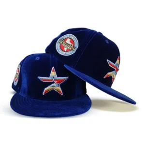 New Era Houston Astros fitted hat gray, blue, royal colorway - Astros Drop Luxe Royal Blue Velvet Fitted with 45th Anniversary Side Patch