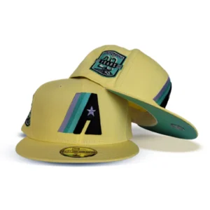 New Era Houston Astros fitted hat yellow, teal colorway - Astros Anniversary Fitted: New Era’s Soft Yellow 20th Anniversary Tribute