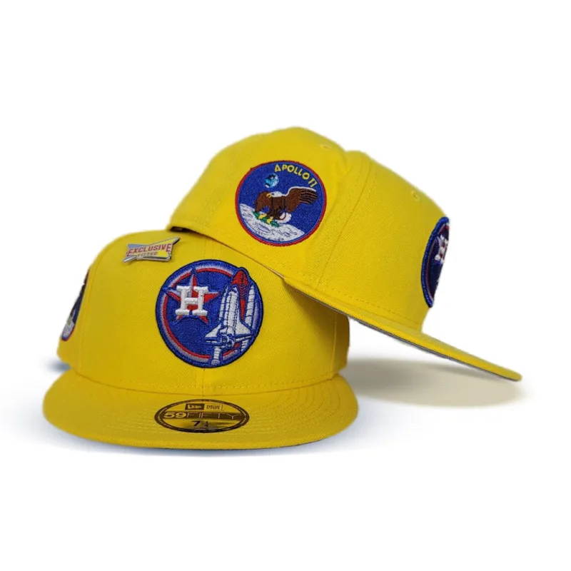 New Era Houston Astros fitted hat yellow colorway - Astros Fitted Gets Cosmic Upgrade with Apollo 11 Side Patch
