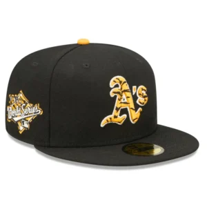 New Era Oakland Athletics fitted hat black, orange colorway - 1989 World Series Fitted: New Era’s Earthquake Series Tribute Honors A’s Championship