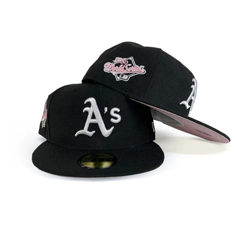 New Era Oakland Athletics fitted hat black, pink colorway - 1989 World Series Fitted: New Era’s Black Athletics Tribute with Pink Paisley Twist