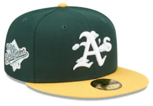 New Era Oakland Athletics fitted hat blue, green colorway - 1989 World Series Fitted: New Era’s Earthquake Series Tribute Honors Oakland’s Championship