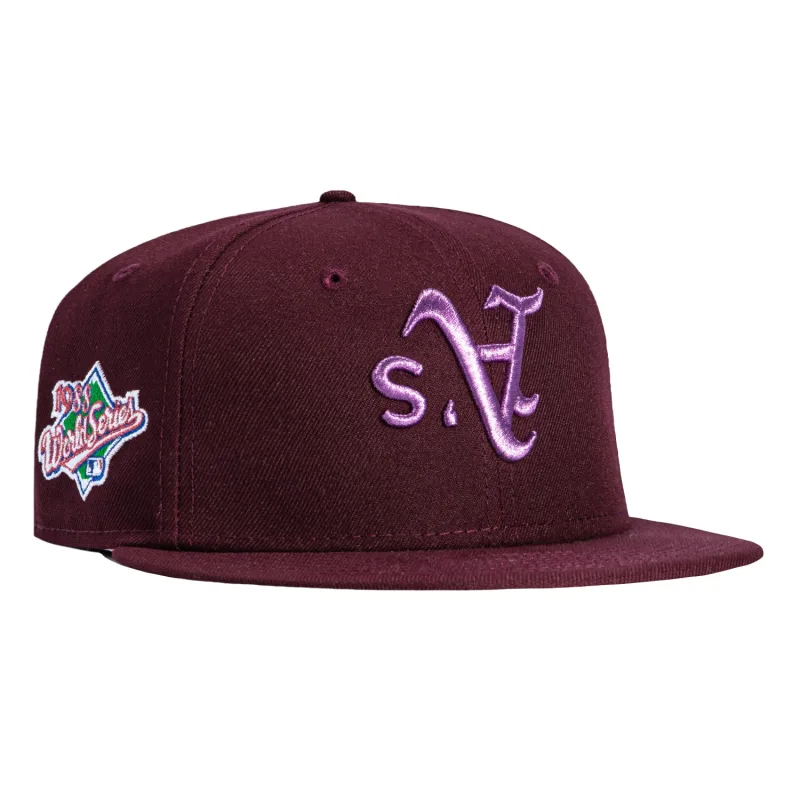 New Era Oakland Athletics fitted hat Maroon colorway - 1988 World Series Fitted: New Era’s Sweethearts A’s Championship Hat in Maroon