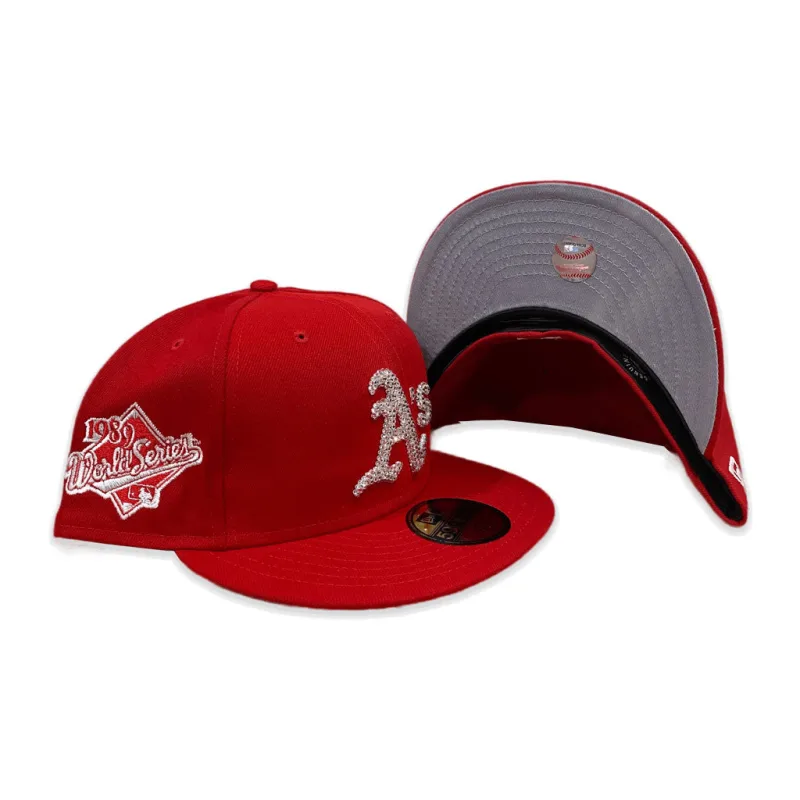 New Era Oakland Athletics fitted hat red colorway - 1989 World Series Fitted: Swarovski Crystal Oakland Athletics Championship Hat Honors Earthquake-Interrupted Sweep