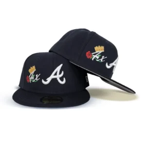 New Era Atlanta Braves fitted hat navy, blue colorway - Braves 3X World Series Champions Fitted Celebrates Championship Legacy