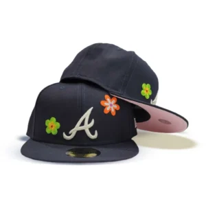 New Era Atlanta Braves fitted hat navy, blue, pink colorway - Atlanta Braves Fitted Gets Floral Treatment with Pink Bottom Patch