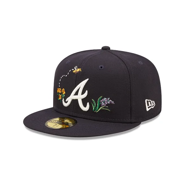 New Era Atlanta Braves fitted hat navy, blue colorway - New Era Drops Clean Atlanta Braves Fitted with Watercolor Floral Design