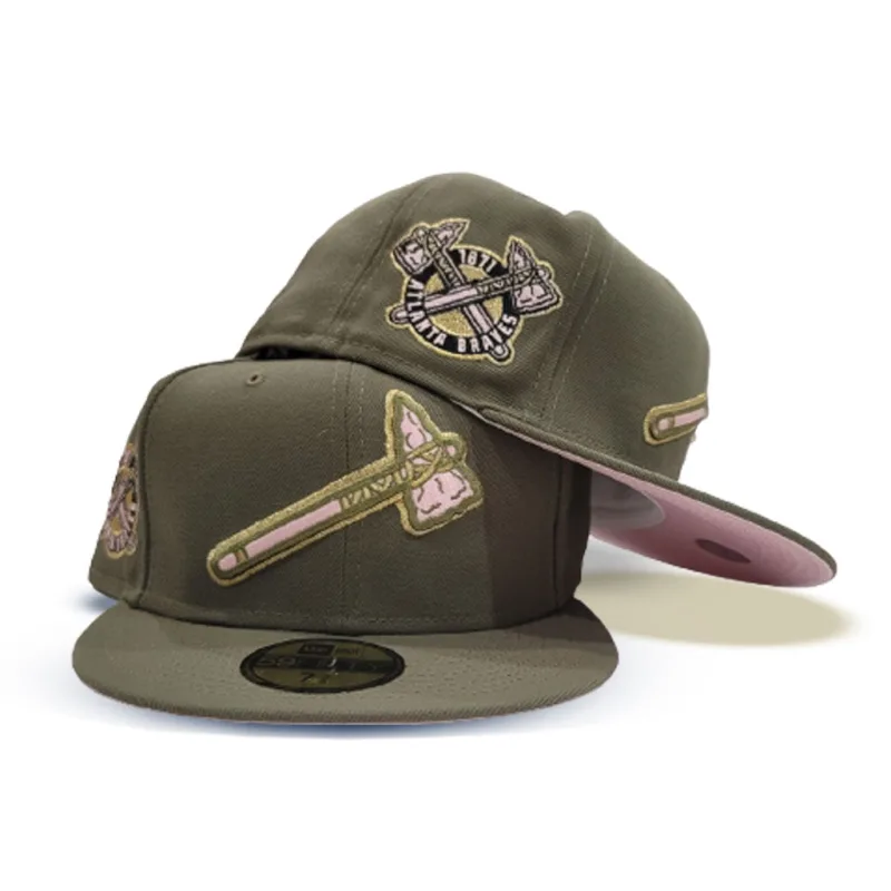 New Era Atlanta Braves fitted hat green, pink, olive colorway - Braves Fitted Gets Fresh Olive Green Treatment with Classic 1871 Side Patch
