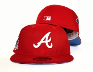 New Era Atlanta Braves fitted hat red, blue colorway - Braves Fitted Gets Icy Blue Treatment with Vintage 1876 Side Patch