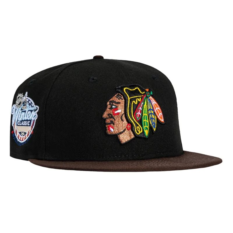 New Era Chicago Blackhawks fitted hat Black, Brown colorway - New Era Drops Clean Blackhawks Fitted with 2015 Winter Classic Patch
