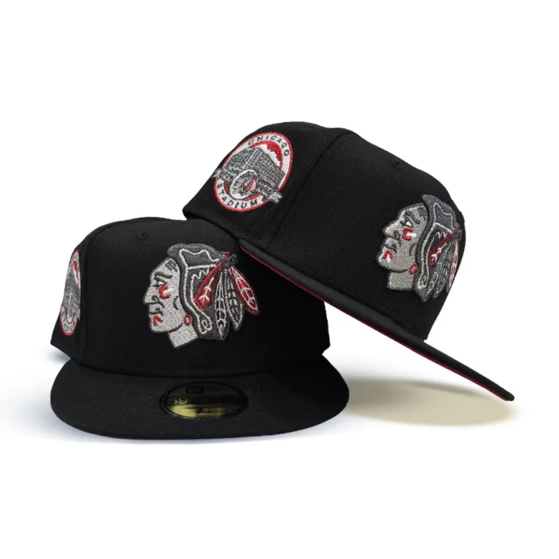 New Era Chicago Blackhawks fitted hat black, red colorway - New Era Drops Clean Blackhawks Fitted with Chicago Stadium Side Patch