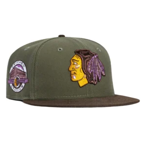 New Era Chicago Blackhawks fitted hat Olive, Brown colorway - New Era Drops Clean Blackhawks Fitted with Chicago Stadium Patch