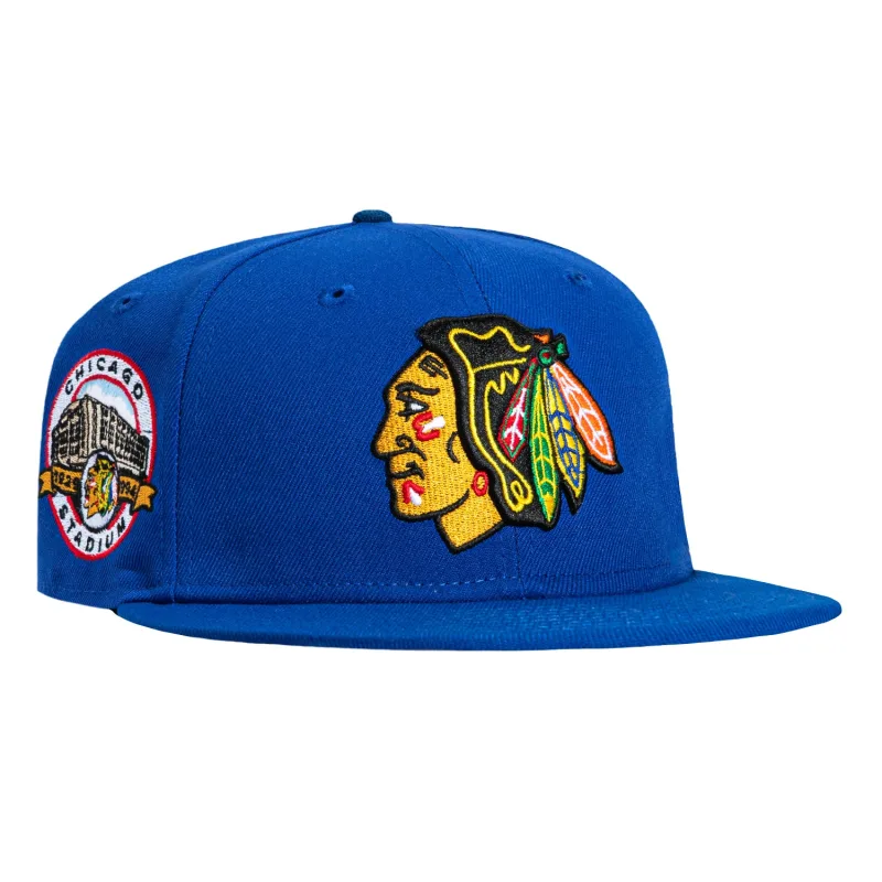 New Era Chicago Blackhawks fitted hat Royal, Royal colorway - New Era Drops Royal Blue Blackhawks Fitted with Chicago Stadium Patch