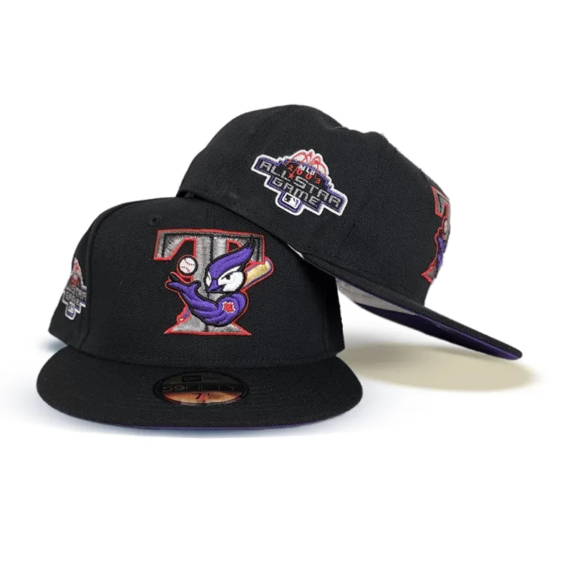 New Era Toronto Blue Jays fitted hat black, blue, purple colorway - 2003 All-Star Game Fitted: New Era Drops Blue Jays Chicago Tribute with Cerulean Purple Bottom