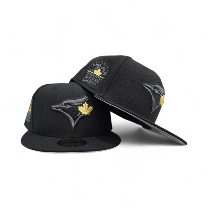 New Era Toronto Blue Jays fitted hat black, gray, red, blue, gold colorway - 1991 All-Star Game Fitted: New Era Drops Blue Jays Gold Logo Commemorative
