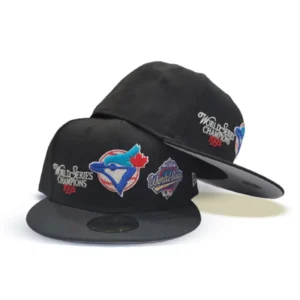 New Era Toronto Blue Jays fitted hat black, gray, blue colorway - 1992 World Series Fitted: New Era Drops Blue Jays Championship Black Crown