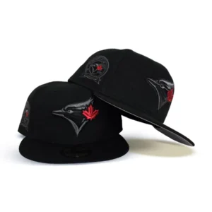 New Era Toronto Blue Jays fitted hat black, gray, red, blue colorway - Blue Jays Drop Clean Black Fitted with 40th Season Side Patch