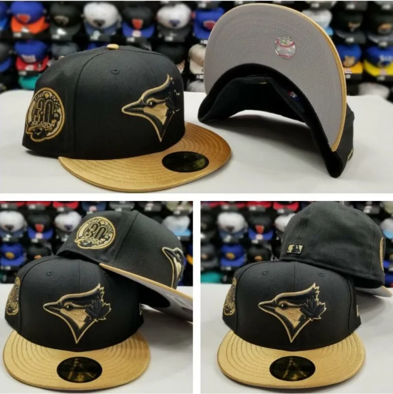 New Era Toronto Blue Jays fitted hat black, blue, gold colorway - New Era Drops Clean Blue Jays Fitted in Black and Metallic Gold