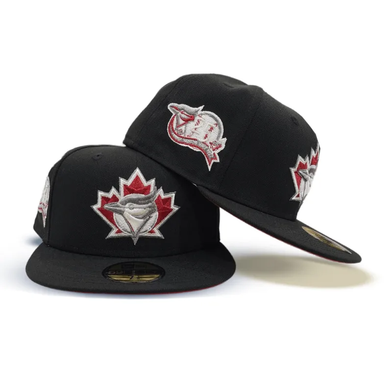 New Era Toronto Blue Jays fitted hat black, red, blue colorway - 25th Anniversary Fitted: New Era Honors Blue Jays Milestone with Exclusive Black Commemorative