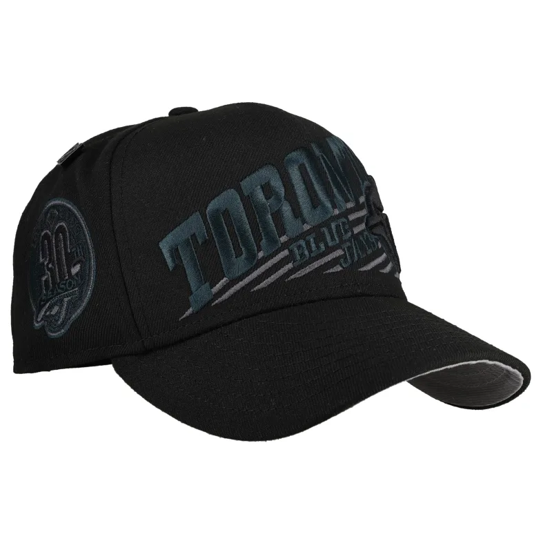 New Era Toronto Blue Jays fitted hat black, grey, blue colorway - New Era Drops Sleek Blue Jays 30th Season Blackout Fitted