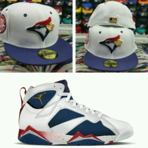 New Era Toronto Blue Jays fitted hat blue colorway - New Era Blue Jays Fitted Perfectly Matches Jordan 7 Olympic Tinker Alternate
