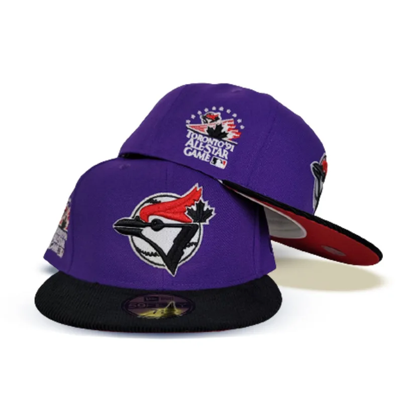 New Era Toronto Blue Jays fitted hat red, blue, purple colorway - 1991 All-Star Game Fitted: New Era’s Purple Corduroy Blue Jays Tribute