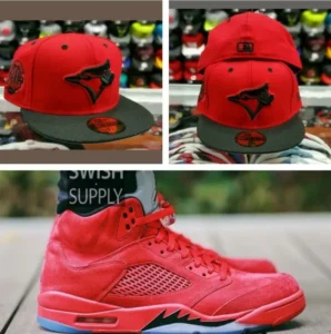New Era Toronto Blue Jays fitted hat red, blue colorway - New Era Drops Fire Blue Jays Fitted to Match Jordan 5 Red Suede