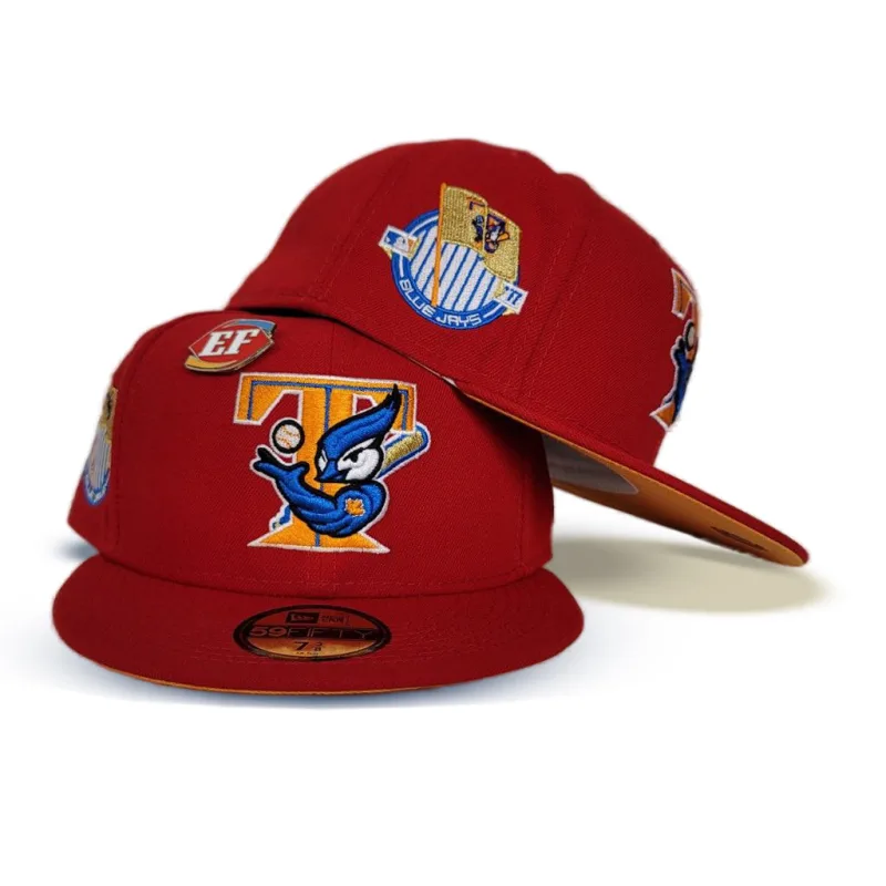 New Era Toronto Blue Jays fitted hat red, blue, yellow colorway - New Era Drops Fire Toronto Blue Jays Fitted in Bold Red Colorway
