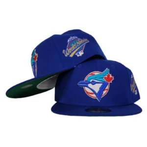 New Era Toronto Blue Jays fitted hat blue, green, royal colorway - 1993 World Series Fitted: New Era Drops Royal Blue Jays Championship Tribute