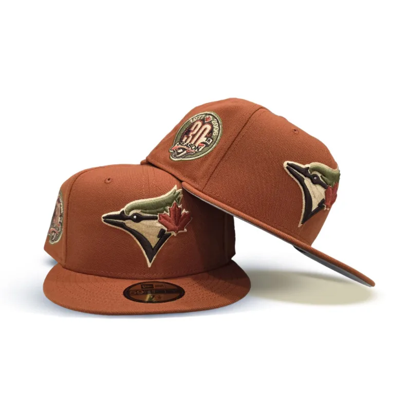 New Era Toronto Blue Jays fitted hat gray, blue, brown colorway - Blue Jays Drop Rust-Toned Fitted with Rare 30th Season Side Patch