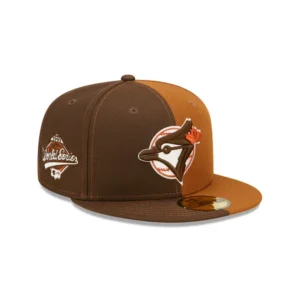 New Era Toronto Blue Jays fitted hat blue, orange, brown, tan colorway - 1993 World Series Fitted: New Era’s Split Blue Jays Championship Tribute in Rust Orange