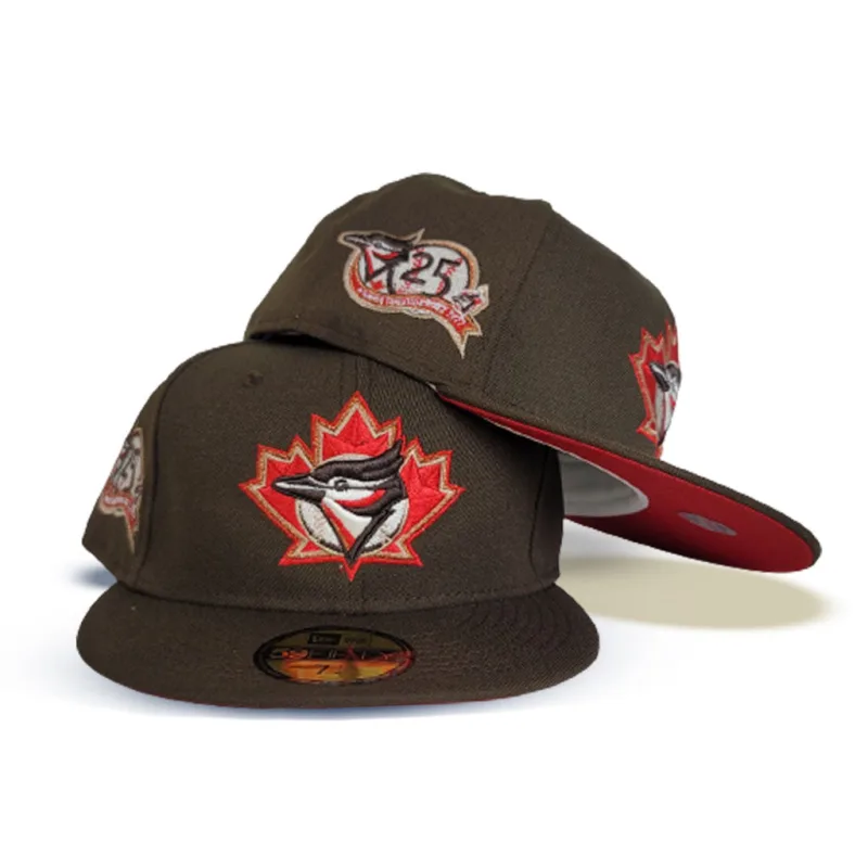 New Era Toronto Blue Jays fitted hat red, blue, brown, walnut colorway - Blue Jays 25th Anniversary Fitted: New Era Drops Walnut Brown Tribute to Toronto’s Quarter-Century Legacy