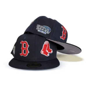 New Era Boston Red Sox fitted hat navy, grey, red, blue colorway - Clean Navy Boston Red Sox Fitted Drops with Team Patch Pride Design