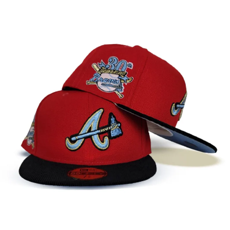 New Era Atlanta Braves fitted hat black, red, blue colorway - Atlanta Braves Drop Fire Corduroy Fitted with 30th Season Patch