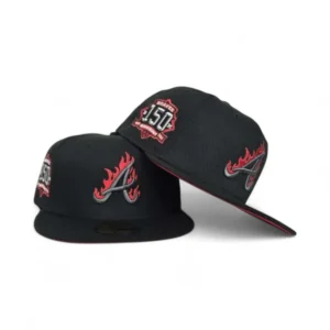 New Era Atlanta Braves fitted hat black, red colorway - 150th Anniversary Fitted: New Era’s Black Fire Flame Braves Commemorates Baseball History