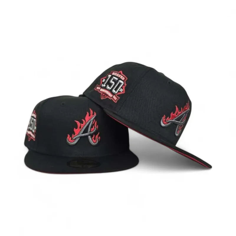 New Era Atlanta Braves fitted hat black, red colorway - 150th Anniversary Fitted: New Era’s Black Fire Flame Braves Commemorates Baseball History