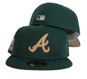 New Era Atlanta Braves fitted hat green, tan colorway - 25th Anniversary Fitted: New Era Celebrates Braves Milestone with Dark Green 59FIFTY