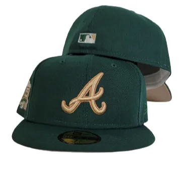 New Era Atlanta Braves fitted hat green, tan colorway - 25th Anniversary Fitted: New Era Celebrates Braves Milestone with Dark Green 59FIFTY