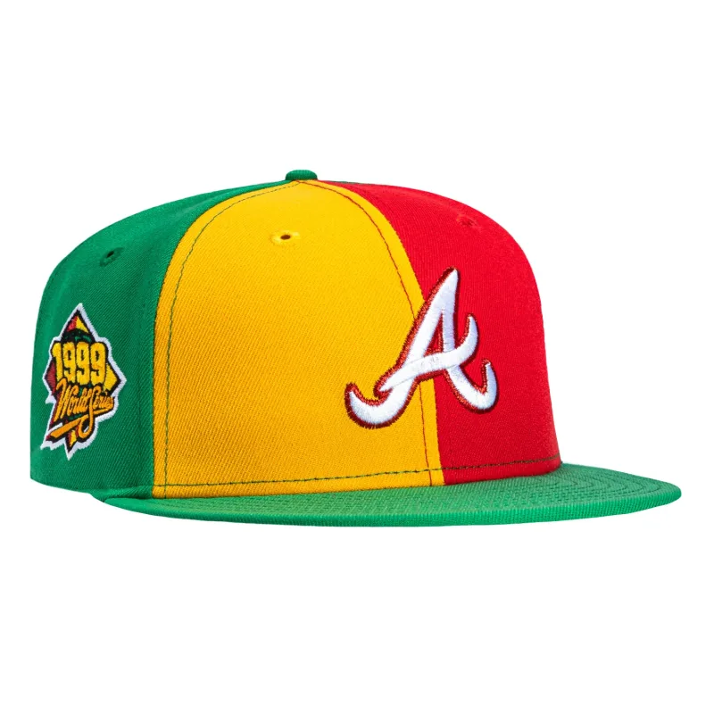 New Era Atlanta Braves fitted hat Gold, Red, Kelly colorway - 1999 World Series Fitted: New Era’s Atlanta Braves Pinwheel Hat Honors Championship Run