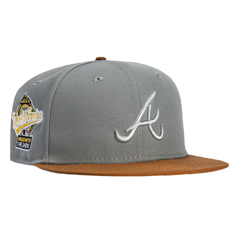 New Era Atlanta Braves fitted hat Graphite, Khaki colorway - 1995 World Series Fitted: New Era Drops Toasted Peanut Braves Championship Tribute