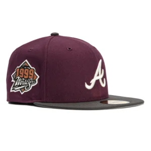 New Era Atlanta Braves fitted hat Maroon, Graphite colorway - 1999 World Series Fitted: New Era Drops Atlanta Braves Championship Tribute in Maroon and Graphite