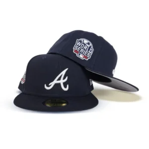New Era Atlanta Braves fitted hat navy, gray, blue colorway - 2021 World Series Fitted: New Era Celebrates Braves Championship Glory
