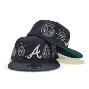 New Era Atlanta Braves fitted hat navy, blue, green colorway - New Era Drops Clean Braves Fitted with Paisley Elements Design
