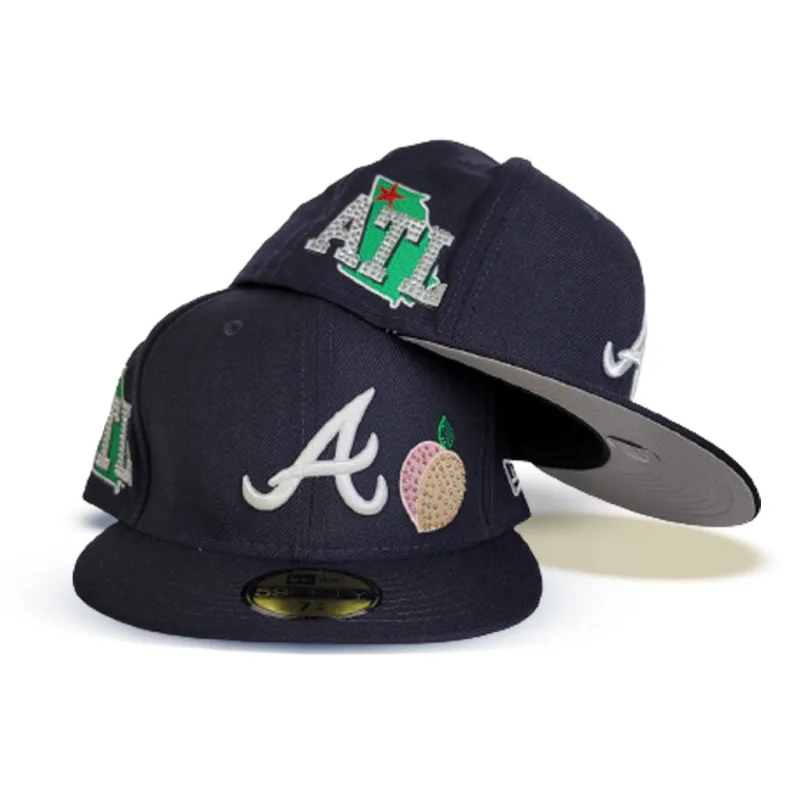 New Era Atlanta Braves fitted hat navy, grey, blue colorway - Atlanta Braves Navy Fitted Features Unique ATL State Map Side Patch