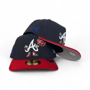 New Era Los Angeles Dodgers fitted hat navy, gray, red, green, olive colorway - New Era Drops Navy Atlanta Braves Fitted with Cartoon Pack Vibes