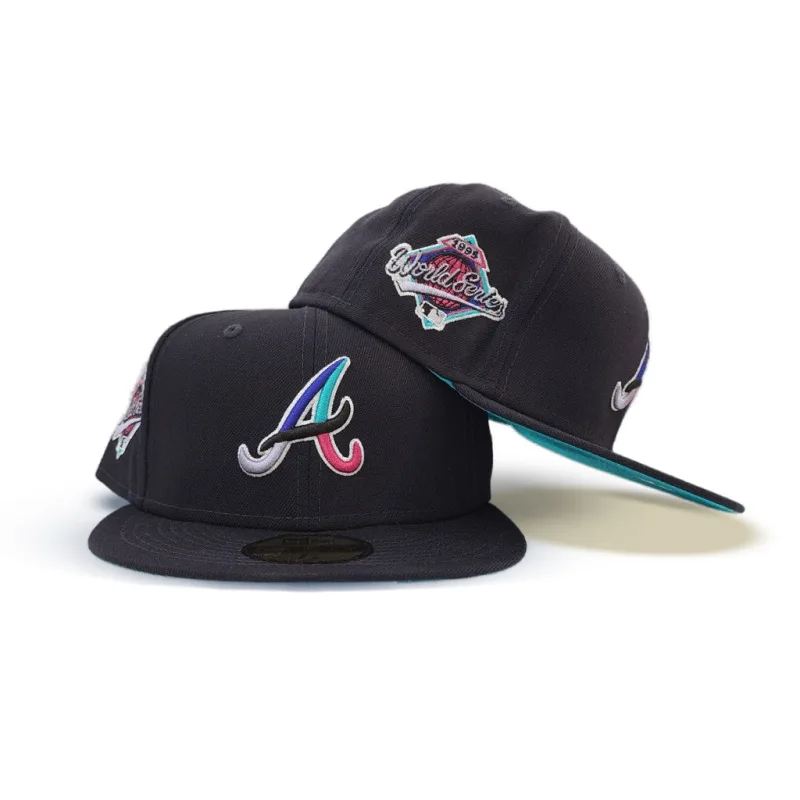 New Era Atlanta Braves fitted hat navy, blue colorway - 1995 World Series Fitted: New Era’s Polar Lights Navy Braves Championship Tribute