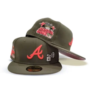 New Era Atlanta Braves fitted hat green, pink, olive colorway - 2000 All-Star Game Fitted: New Era’s Olive Green Braves Tribute with Pink Bottom Twist
